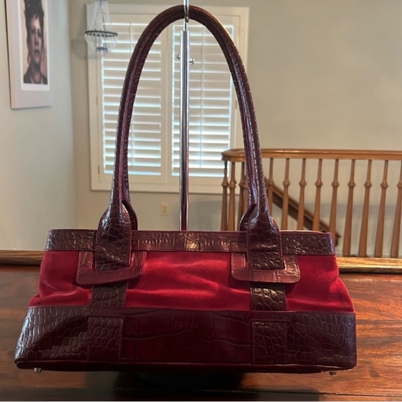 Furla Suede & Croc Embossed Shoulder Bag